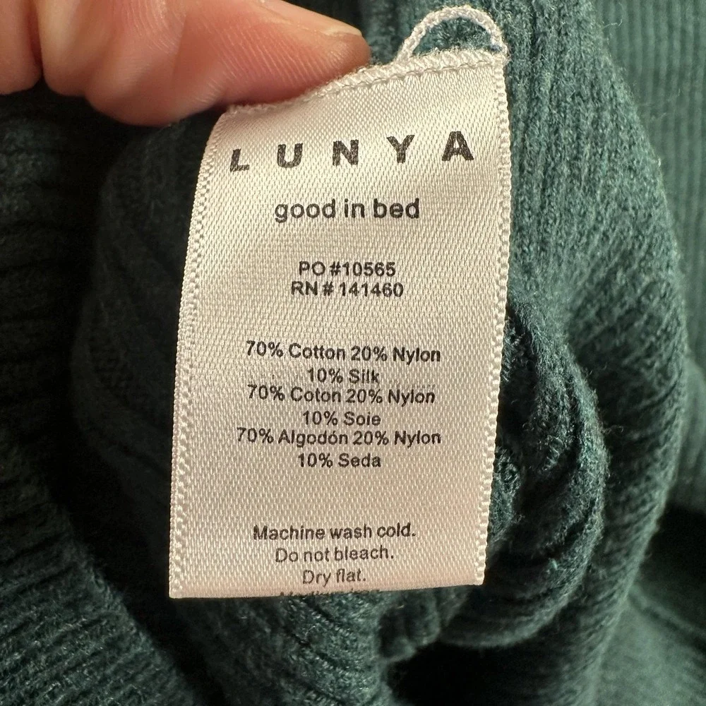 Lunya Pajama Top Womens XL‎ Green Ribbed Knit Short Sleeve Sleep Shirt Lounge
